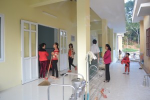 in front of two new classrooms